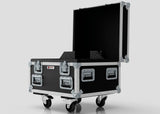 The Single Chainmaster 1 Ton Chain Hoist Case, black with metal edges, latches, and protective foam interior, is open on four caster wheels against a plain background. External dimensions: 684 x 597 x 575 mm.