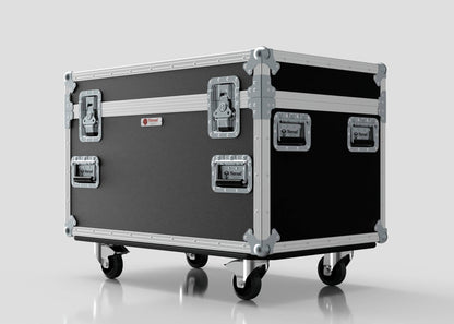 The Single Kinesys Apex 1250 Chain Hoist Case is a large black equipment case with metal edges, corners, four latches, and wheels, measuring 950 x 598 x 727 mm, shown against a plain white background.