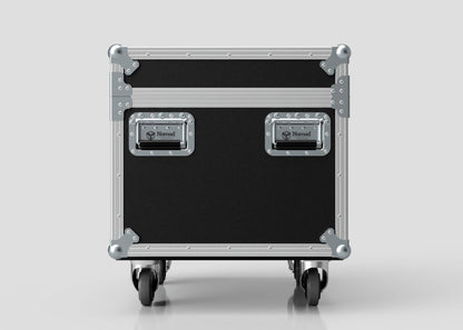 The Single Kinesys Apex 500 Chain Hoist Case is a black and silver rolling equipment case with metal corners, two latches, handles on the front, and external dimensions of 775 x 598 x 667 mm, shown against a plain light background.