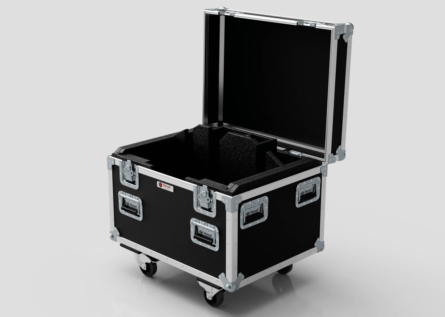 The Single Kinesys Apex 500 Chain Hoist Case, a black hard-sided rolling equipment case with metal edges, latches, and foam interior, is shown open against a plain light background. External dimensions: 775 x 598 x 667 mm.
