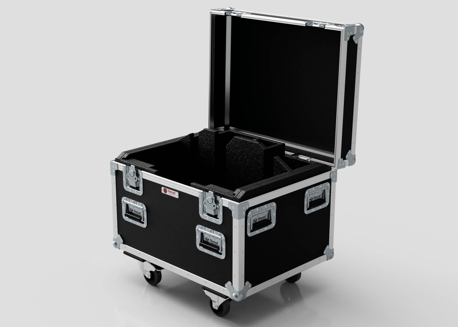 The Single Kinesys Apex 500 Chain Hoist Case, a black hard-sided rolling equipment case with metal edges, latches, and foam interior, is shown open against a plain light background. External dimensions: 775 x 598 x 667 mm.