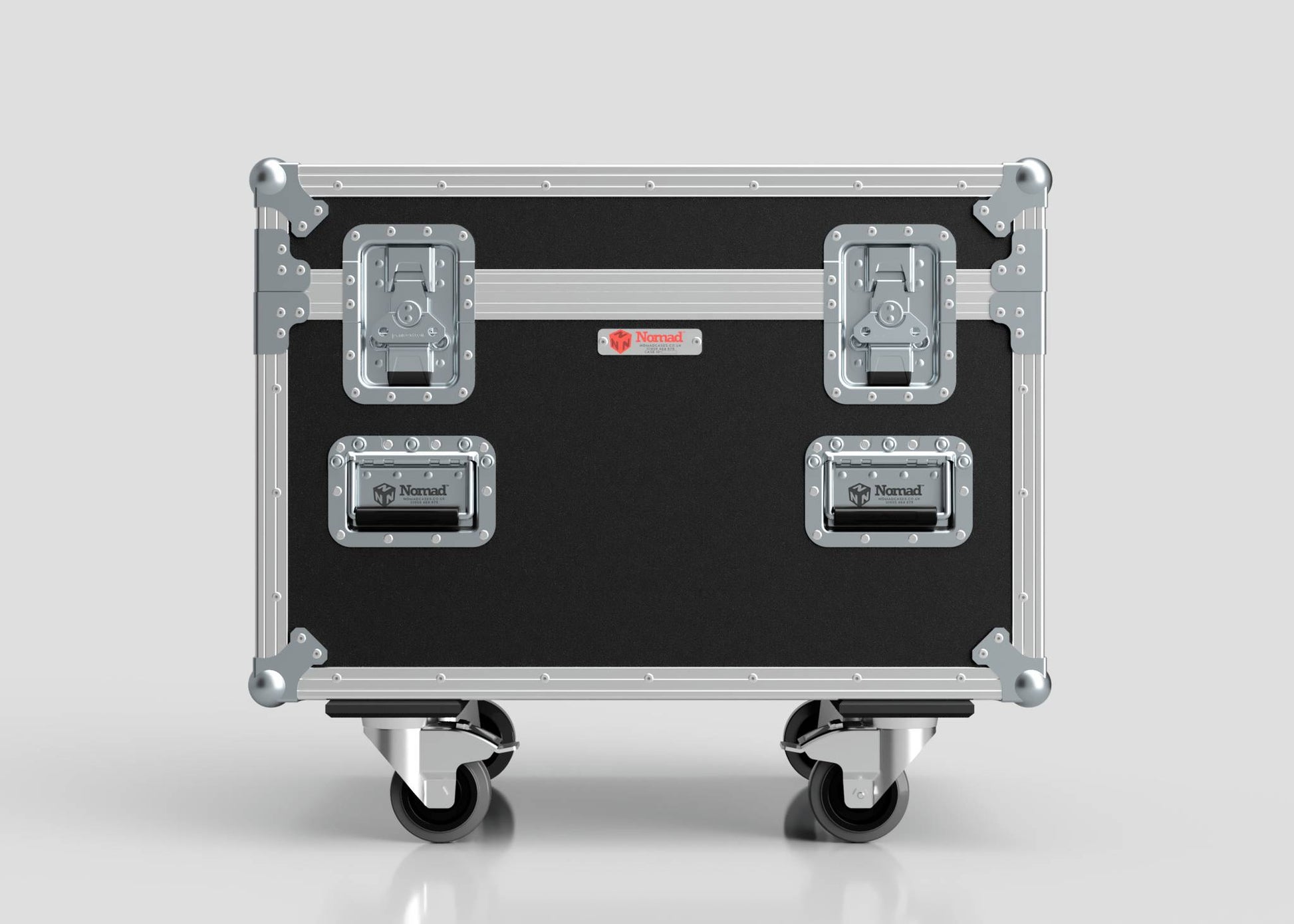 Single Kinesys Apex 500 Chain Hoist Case: black and silver hard-shell case with metal-reinforced corners, two latches, handles, four caster wheels; external dimensions 775 x 598 x 667 mm. Shown against a plain light background.