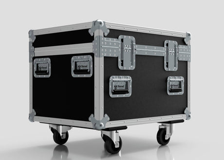 The Single Kinesys Apex 500 Chain Hoist Case is a black and silver rolling hard case with metal reinforcements, handles, and latches, shown on a plain light background. Its external dimensions are 775 x 598 x 667 mm.