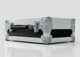 The Single Laptop Case With Storage Compartment, featuring a silver and black hard-shell design with metal-reinforced corners and latch, measures 429 x 289 x 162 mm and rests on a white surface.