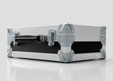 The Single Laptop Case With Storage Compartment, featuring a silver and black hard-shell design with metal-reinforced corners and latch, measures 429 x 289 x 162 mm and rests on a white surface.