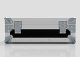 The Single Laptop Case With Storage Compartment features a silver metal exterior with reinforced corners and latches, shown closed from the front against a plain background. Its external dimensions are 429 x 289 x 162 mm.
