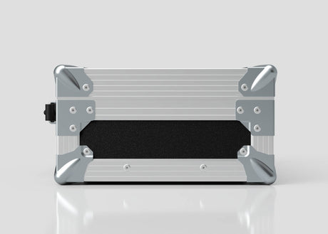 The Single Laptop Case With Storage Compartment is shown closed in silver and black with metal-reinforced corners, set against a plain light background to highlight its external dimensions of 429 x 289 x 162 mm.