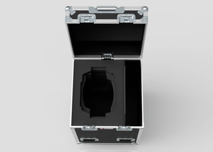 The Single Prolight Hybrid 300IP comes in a hard case with metal latches, custom black foam padding, and a cutout compartment. Its external dimensions are 580 x 600 x 930 mm, ensuring spacious protection for your valuable items.