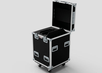 The Single Prolight Hybrid 300IP is a black and silver case with its lid open, featuring external dimensions of 580 x 600 x 930 mm.