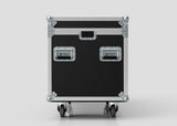 The Socapex Trunk Case, in black and silver with metal reinforcements and wheels, is shown from the front against a plain background.