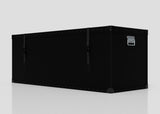 The Standard Long Storage Box - Extra Large is a spacious black rectangular trunk with zinc drop handles and visible rivets, pictured against a plain light background.