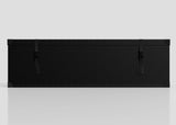 The Standard Long Storage Box - Large is a rectangular black case with metal corner protectors, rivets, two latch straps, and a sturdy zinc drop handle, shown against a plain light background.