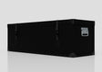 A Standard Long Storage Box - Medium, rectangular and black with metal rivets, corner protectors, two latches, and a zinc drop handle sits on a reflective surface against a plain background.
