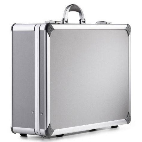 The Supreme 99600 is a silver aluminium frame case with reinforced corners and a sturdy handle for easy carrying. Shown closed and upright on a white background, it includes custom CNC foam for secure storage.