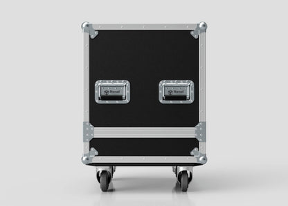 A Suzuki Hayabusa Engine Case in black and silver with two handles and metal corner reinforcements, internal dimensions 568 x 537 x 613 mm, shown against a plain white background.