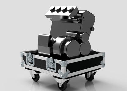 A Suzuki Hayabusa Engine Case is placed inside an open storage box with internal dimensions of 568 x 537 x 613 mm, featuring metal edges and gray latches against a plain gray background.