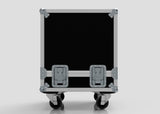The Suzuki Hayabusa Engine Case, shown against a plain light background, is a black rectangular storage box with metal edges, two latches, caster wheels, and internal dimensions of 568 x 537 x 613 mm.