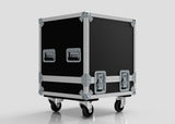 The Suzuki Hayabusa Engine Case is a black storage box road case with metal reinforcements, handles, and four caster wheels, featuring internal dimensions of 568 x 537 x 613 mm, shown on a plain light background.