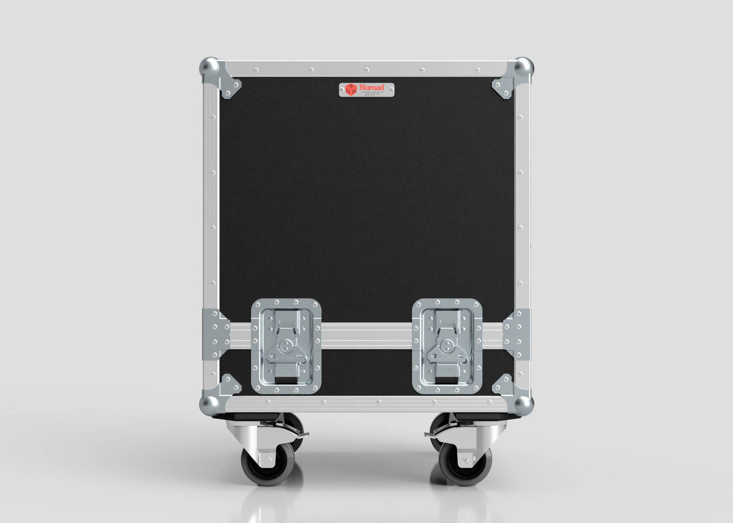 The Suzuki Hayabusa Engine Case is a black and silver wheeled storage box with reinforced metal corners and two latches, shown against a plain light background. Its internal dimensions are 568 x 537 x 613 mm.