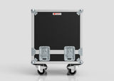 The Suzuki Hayabusa Engine Case is a black and silver wheeled storage box with reinforced metal corners and two latches, shown against a plain light background. Its internal dimensions are 568 x 537 x 613 mm.