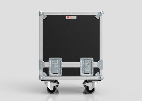 The Suzuki Hayabusa Engine Case is a black and silver wheeled storage box with reinforced metal corners and two latches, shown against a plain light background. Its internal dimensions are 568 x 537 x 613 mm.