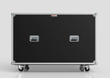 A Washing Machine And Tumble Dryer Case, large and black with metal edges, two handles, and four caster wheels (1512 x 1062 x 1067 mm), is shown against a plain light gray background.
