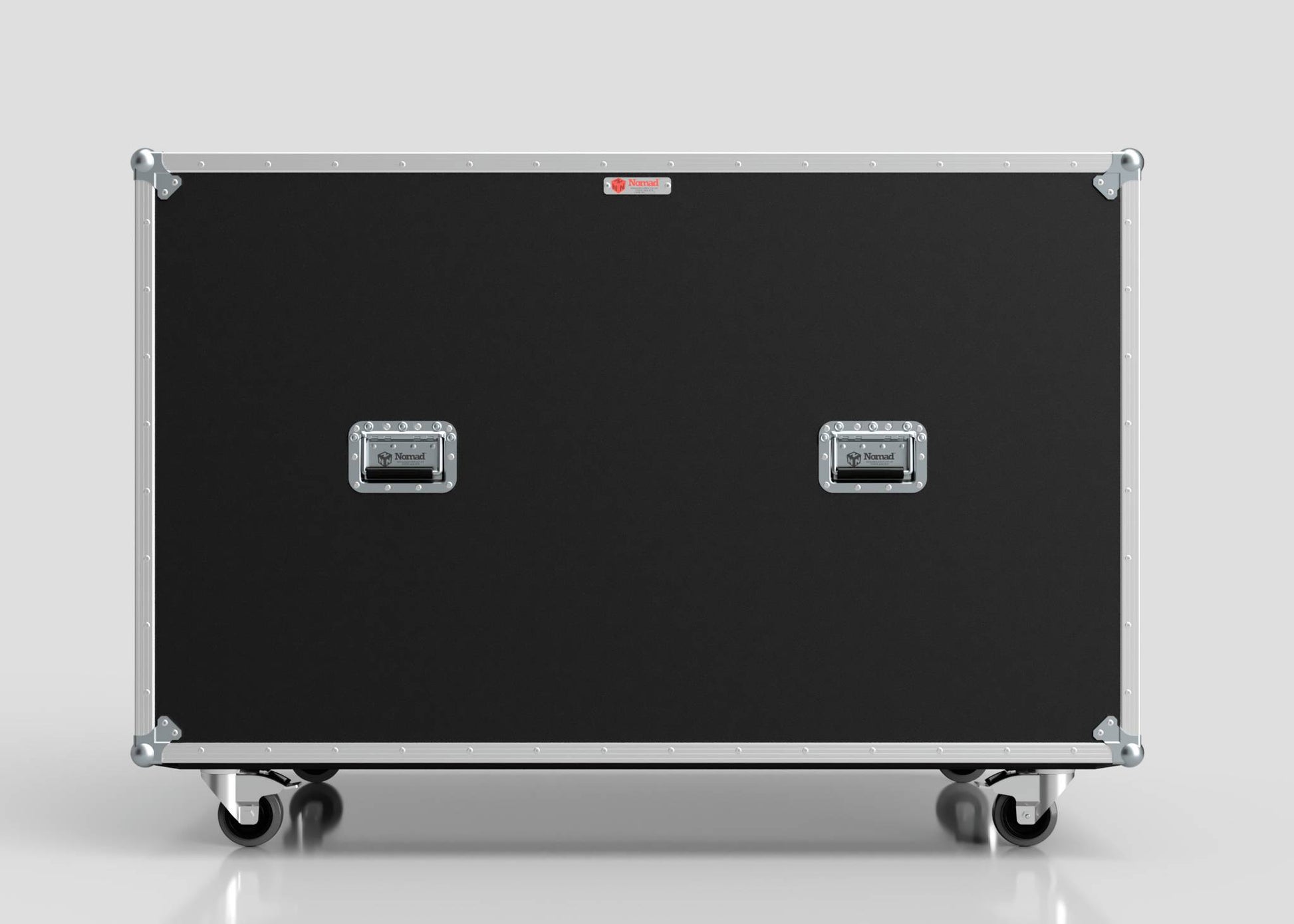 A Washing Machine And Tumble Dryer Case, large and black with metal edges, two handles, and four caster wheels (1512 x 1062 x 1067 mm), is shown against a plain light gray background.