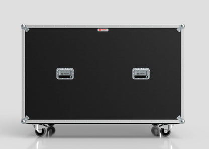 A Washing Machine And Tumble Dryer Case, large and black with metal edges, two handles, and four caster wheels (1512 x 1062 x 1067 mm), is shown against a plain light gray background.