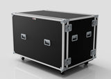 The Washing Machine And Tumble Dryer Case is a large black road case with metal edges, handles, latches, and wheels for transporting equipment. Its external dimensions are 1512 x 1062 x 1067 mm.