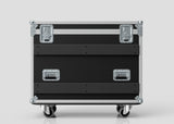 The Yamaha DM7-EX Compact Flight Case is a heavy-duty, 3-part black touring case on wheels with metal edges, reinforced corners, and four latches, displayed against a plain light background.